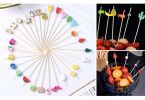 100 Pcs Bamboo Fruit Picks Fancy Cocktail Sticks Appetizer Toothpicks