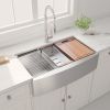 American Farmhouse Sink Gunmetal Black Surface/Stainless Steel Surface Kitchen Sink ;  Apron Front Kitchen Handmade Sink with Drain