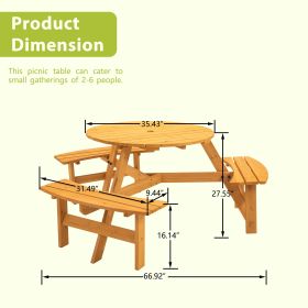 Circular Outdoor Wooden Picnic Table For Patio, Backyard, Garden, DIY (Option: 6Person Natural)